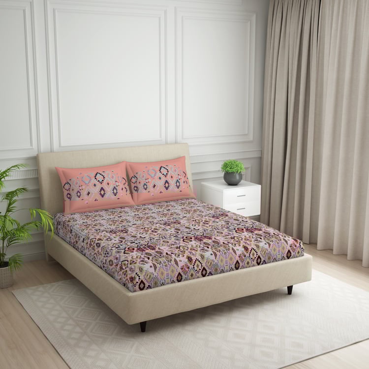 SPACES Essentials Cotton 144TC Geometric Print 3Pcs Super King Bedsheet Set