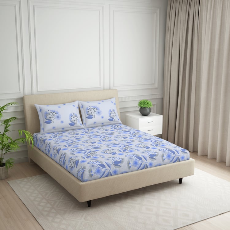 SPACES Essentials Cotton 144TC Floral Print 3Pcs Super King Bedsheet Set