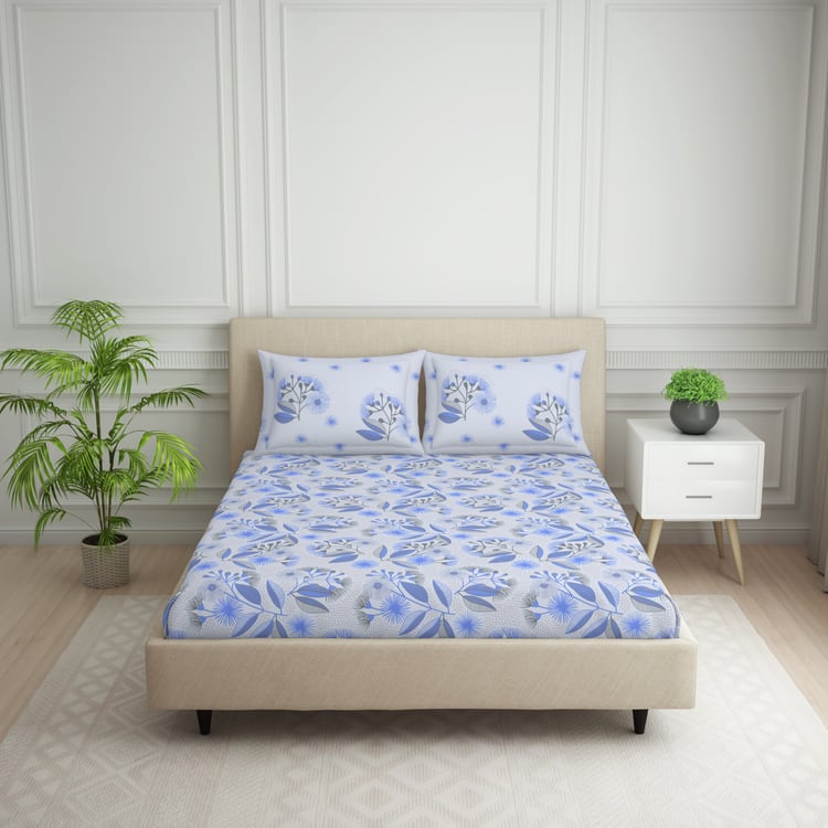 SPACES Essentials Cotton 144TC Floral Print 3Pcs Super King Bedsheet Set