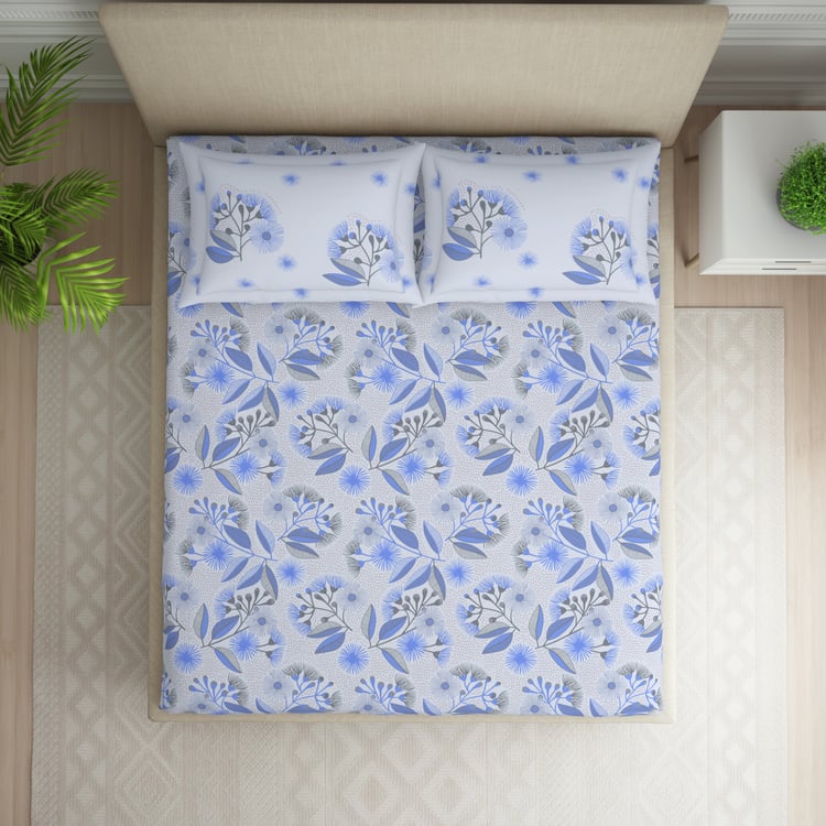 SPACES Essentials Cotton 144TC Floral Print 3Pcs Super King Bedsheet Set