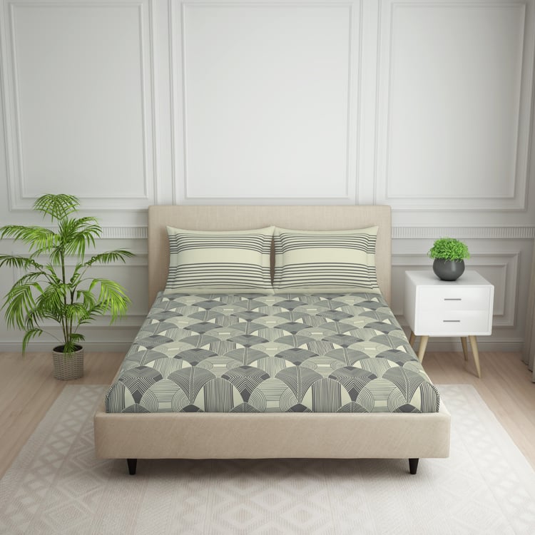SPACES Essentials Cotton 144TC Geometric Print 3Pcs Super King Bedsheet Set