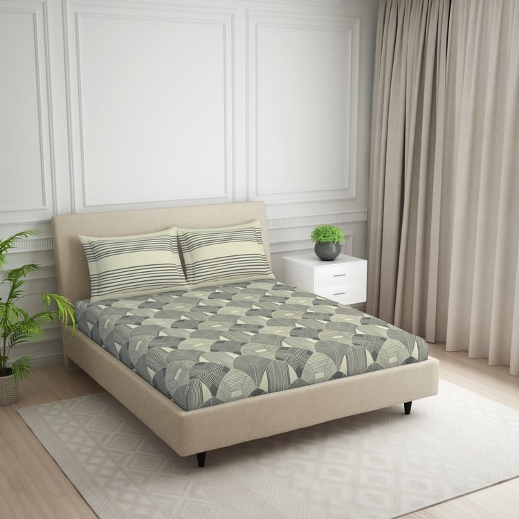 SPACES Essentials Cotton 144TC Geometric Print 3Pcs Super King Bedsheet Set