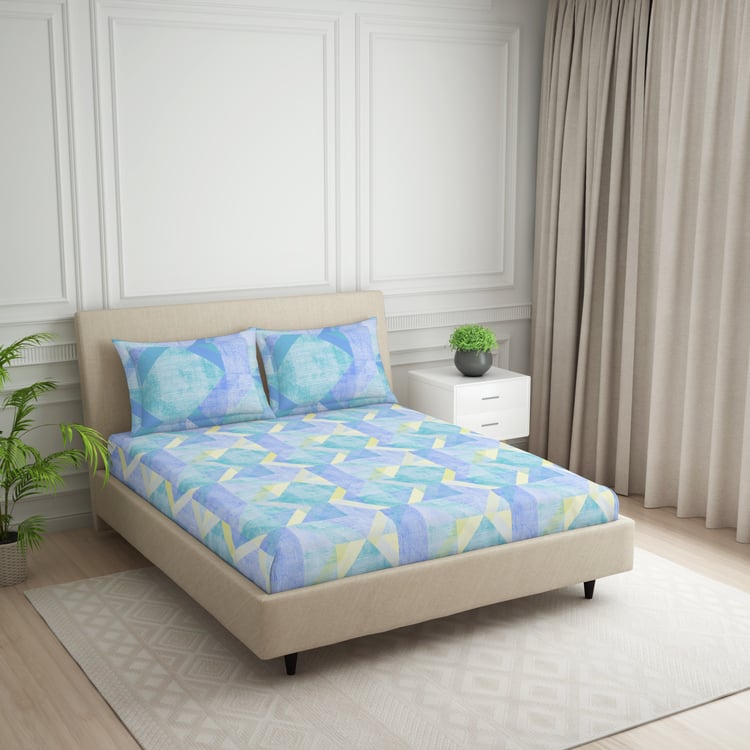 SPACES Essentials Cotton 144TC Geometric Print 3Pcs Super King Bedsheet Set