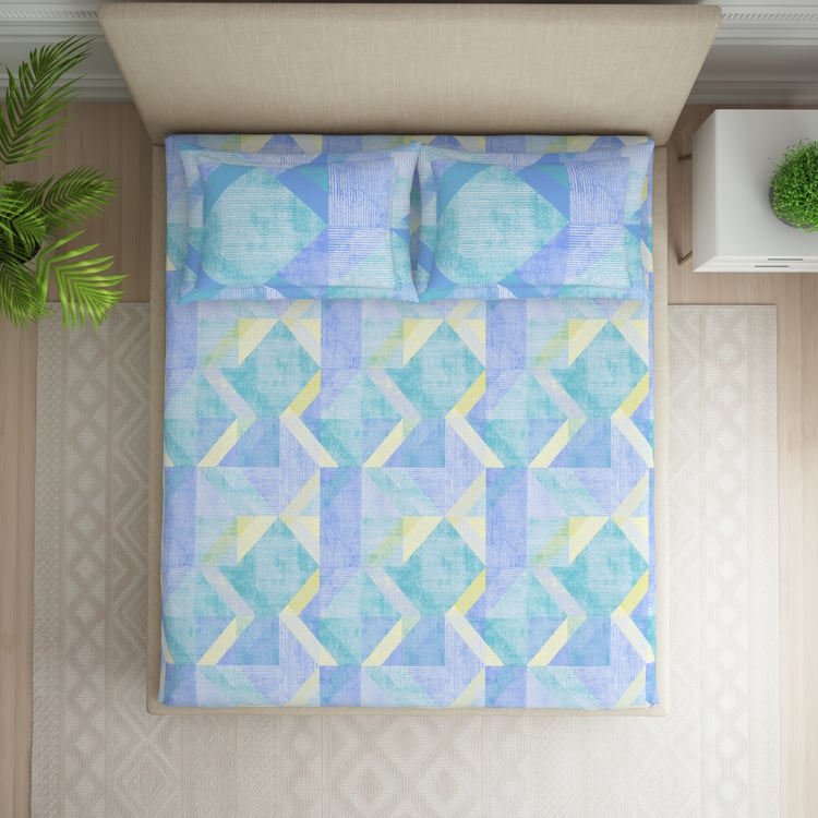 SPACES Essentials Cotton 144TC Geometric Print 3Pcs Super King Bedsheet Set