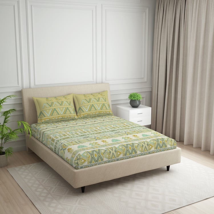 SPACES Essentials Cotton 144TC Printed 3Pcs Super King Bedsheet Set