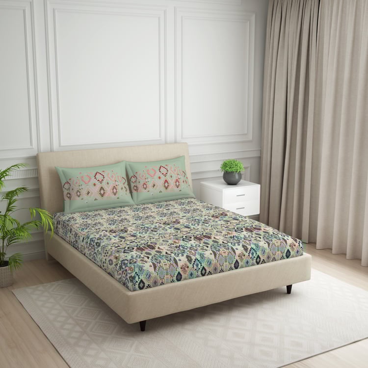 SPACES Essentials Cotton 144TC Geometric Print 3Pcs Super King Bedsheet Set