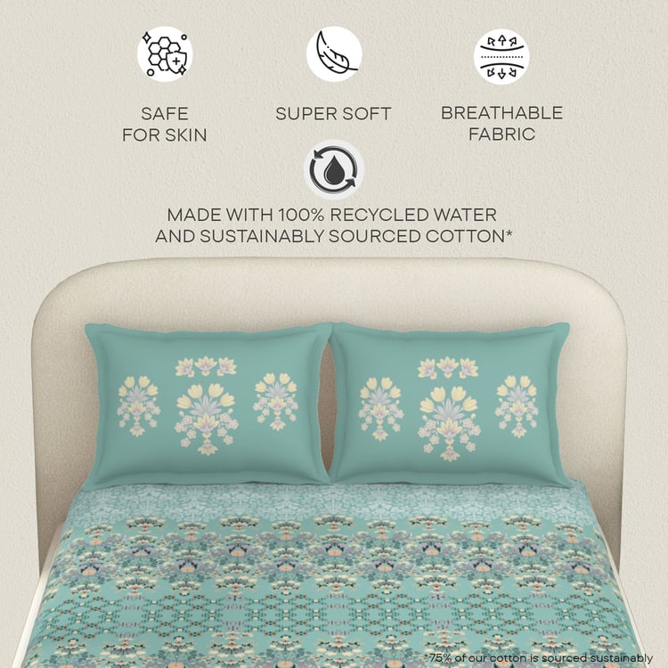 SPACES Essentials Cotton 144TC Floral Print 3Pcs Super King Bedsheet Set