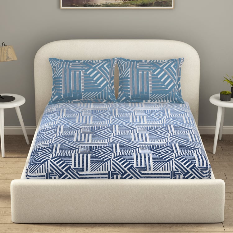 SPACES Essentials Cotton 144TC Printed 3Pcs Super King Bedsheet Set