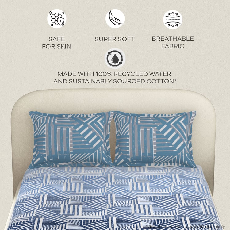 SPACES Essentials Cotton 144TC Printed 3Pcs Super King Bedsheet Set