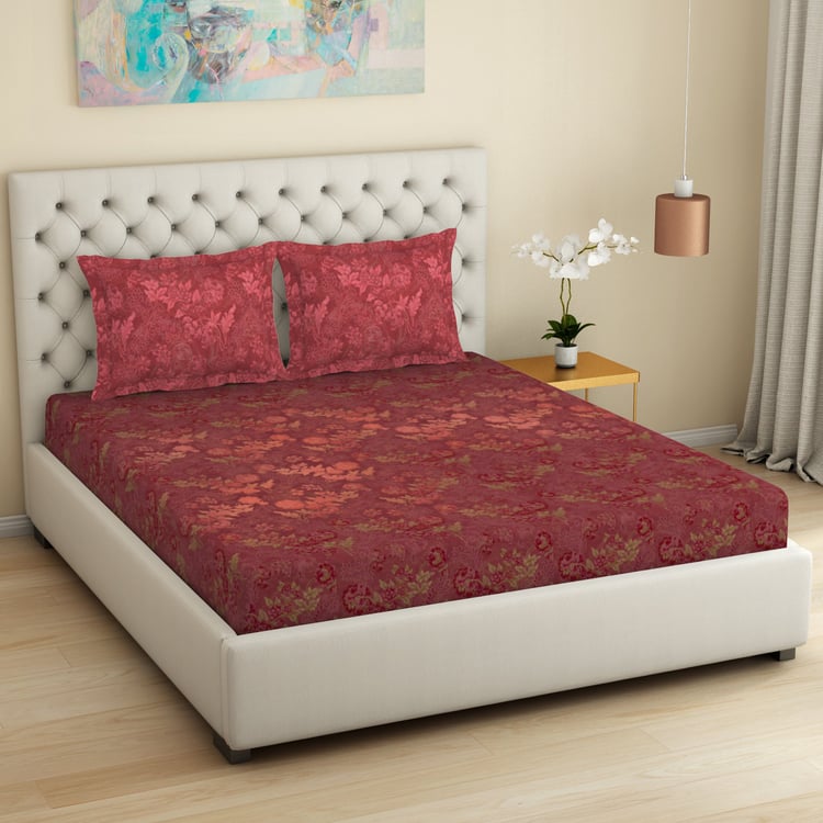 SPACES Essentials Premium Cotton 138TC Floral Print 3Pcs Super King Bedsheet Set