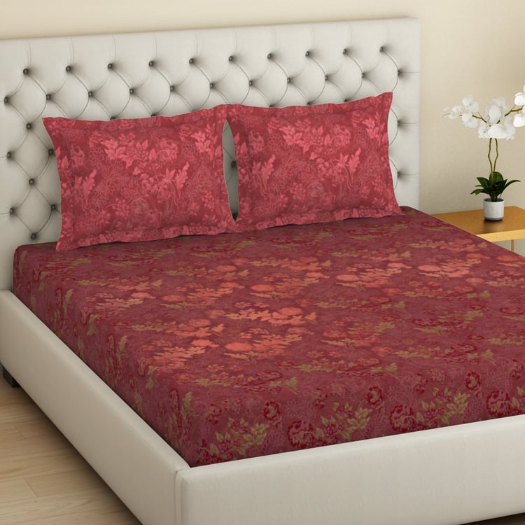 SPACES Essentials Premium Cotton 138TC Floral Print 3Pcs Super King Bedsheet Set