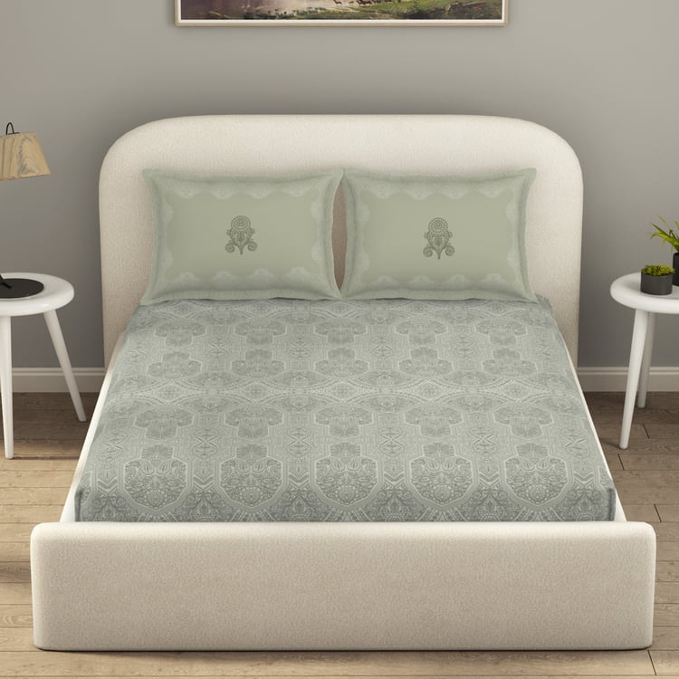 SPACES Essentials Premium Cotton 138TC Ethnic Print 3Pcs Queen Bedsheet Set
