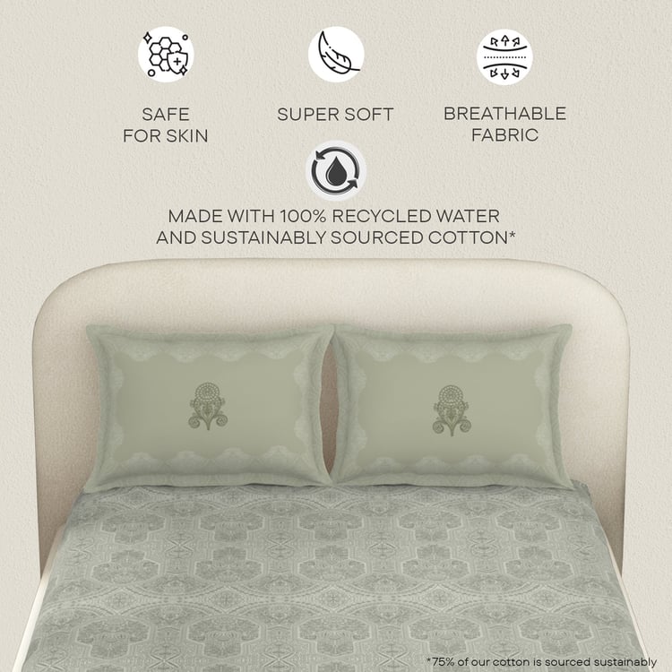 SPACES Essentials Premium Cotton 138TC Ethnic Print 3Pcs Queen Bedsheet Set