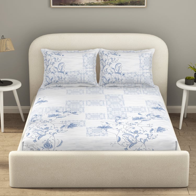 SPACES Essentials Premium Cotton 138TC Floral Print 3Pcs Queen Bedsheet Set