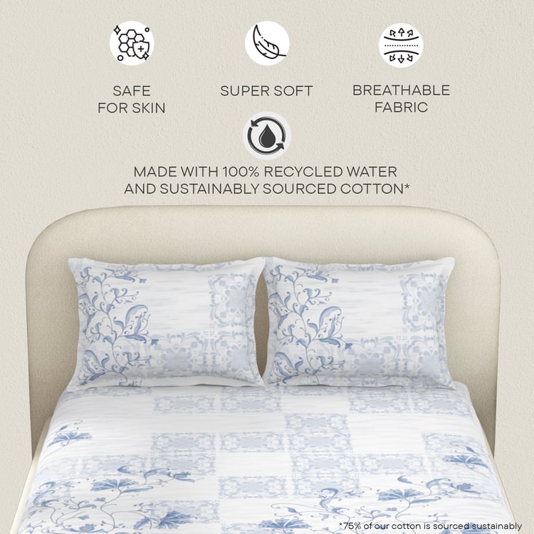 SPACES Essentials Premium Cotton 138TC Floral Print 3Pcs Queen Bedsheet Set