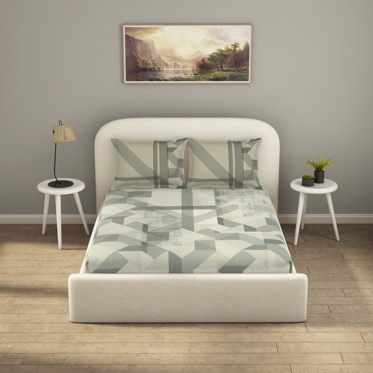 SPACES Essentials Premium Cotton 138TC Geometric Print 3Pcs Queen Bedsheet Set