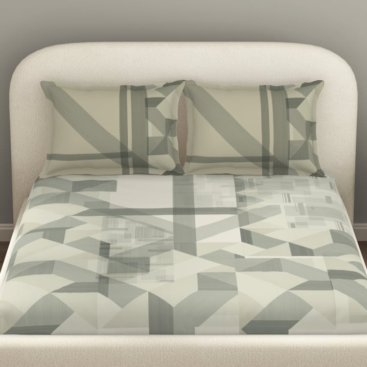 SPACES Essentials Premium Cotton 138TC Geometric Print 3Pcs Queen Bedsheet Set