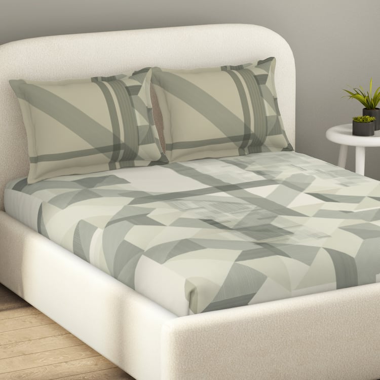 SPACES Essentials Premium Cotton 138TC Geometric Print 3Pcs Queen Bedsheet Set