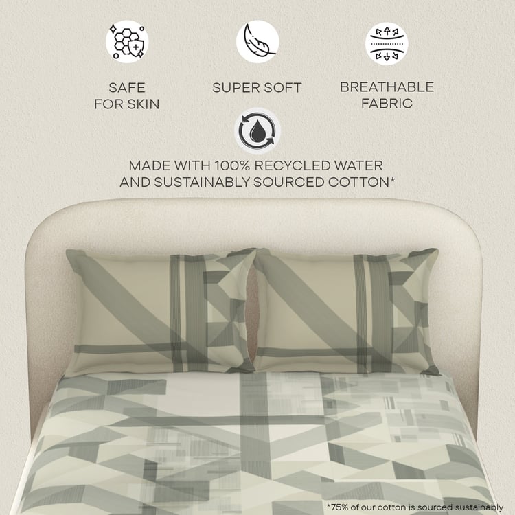 SPACES Essentials Premium Cotton 138TC Geometric Print 3Pcs Queen Bedsheet Set