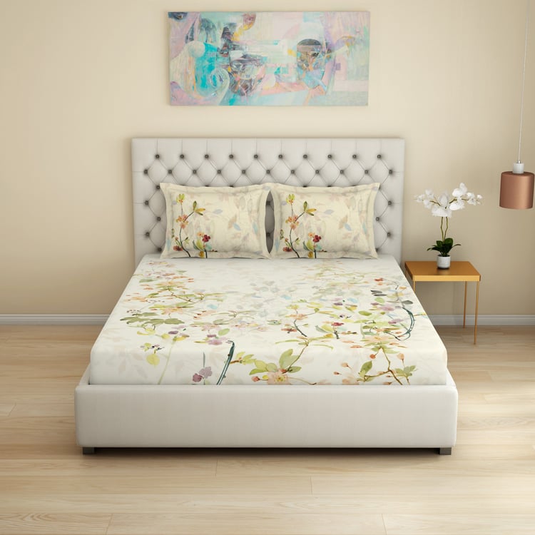 SPACES Essentials Premium Cotton 180TC Floral Print 3Pcs Super King Bedsheet Set