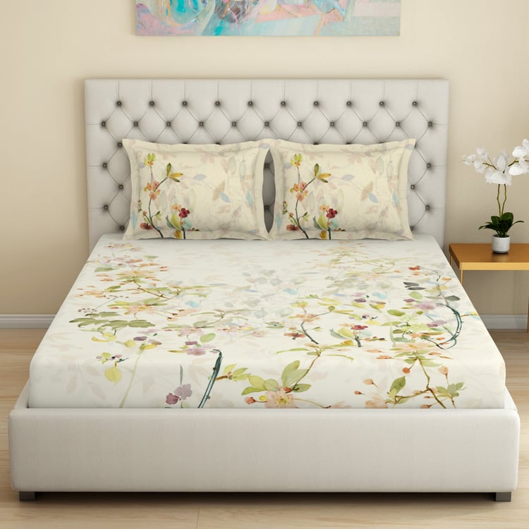 SPACES Essentials Premium Cotton 180TC Floral Print 3Pcs Super King Bedsheet Set