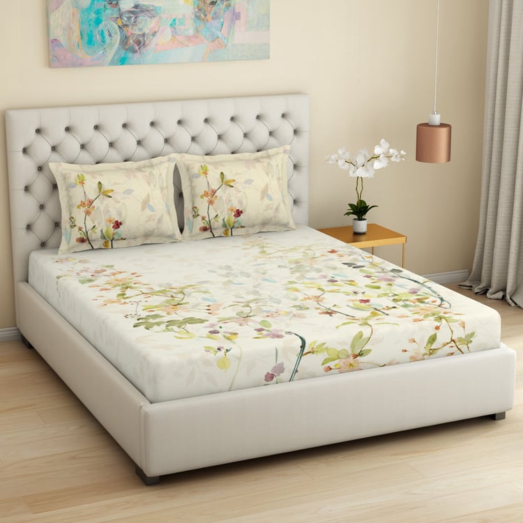 SPACES Essentials Premium Cotton 180TC Floral Print 3Pcs Super King Bedsheet Set