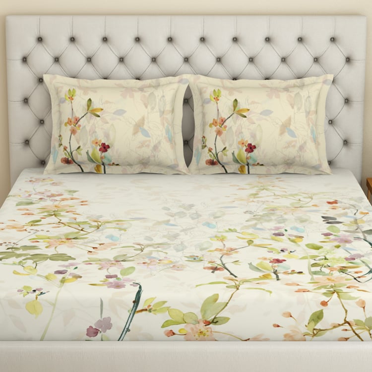 SPACES Essentials Premium Cotton 180TC Floral Print 3Pcs Super King Bedsheet Set