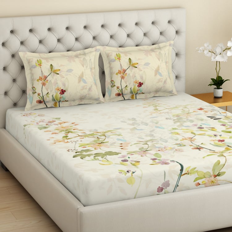 SPACES Essentials Premium Cotton 180TC Floral Print 3Pcs Super King Bedsheet Set