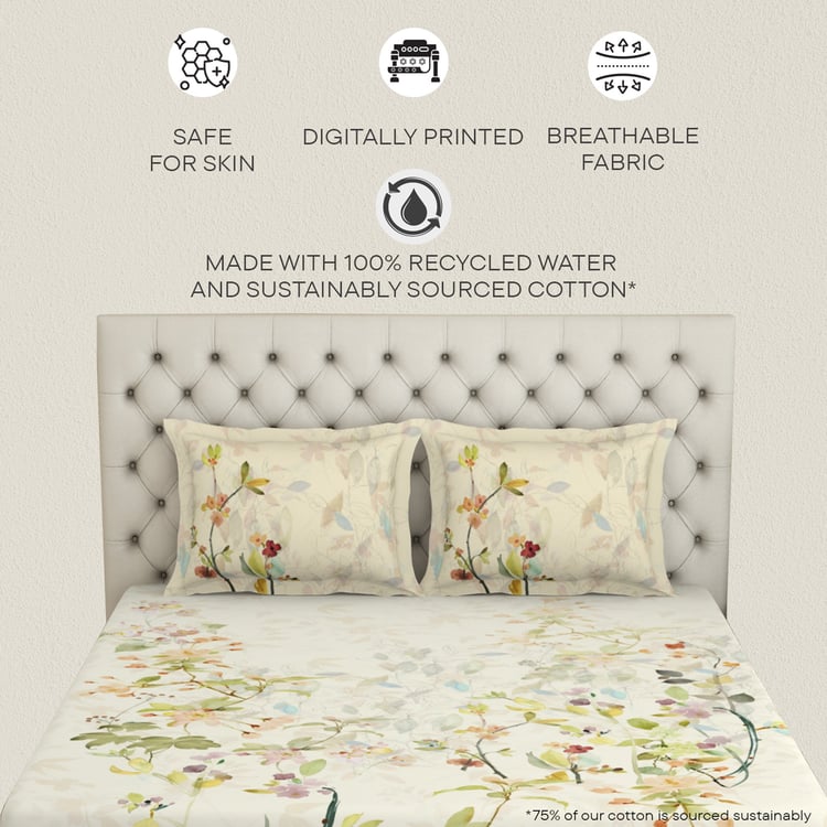 SPACES Essentials Premium Cotton 180TC Floral Print 3Pcs Super King Bedsheet Set