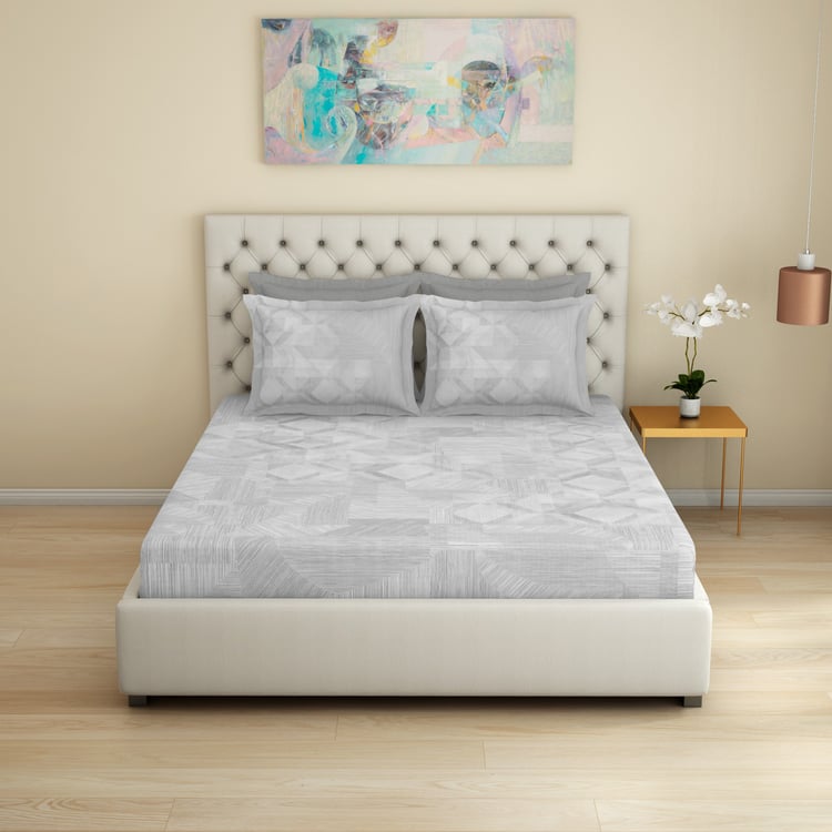 SPACES Essentials Premium Cotton 180TC Geometric Print 5Pcs Super King Bedsheet Set