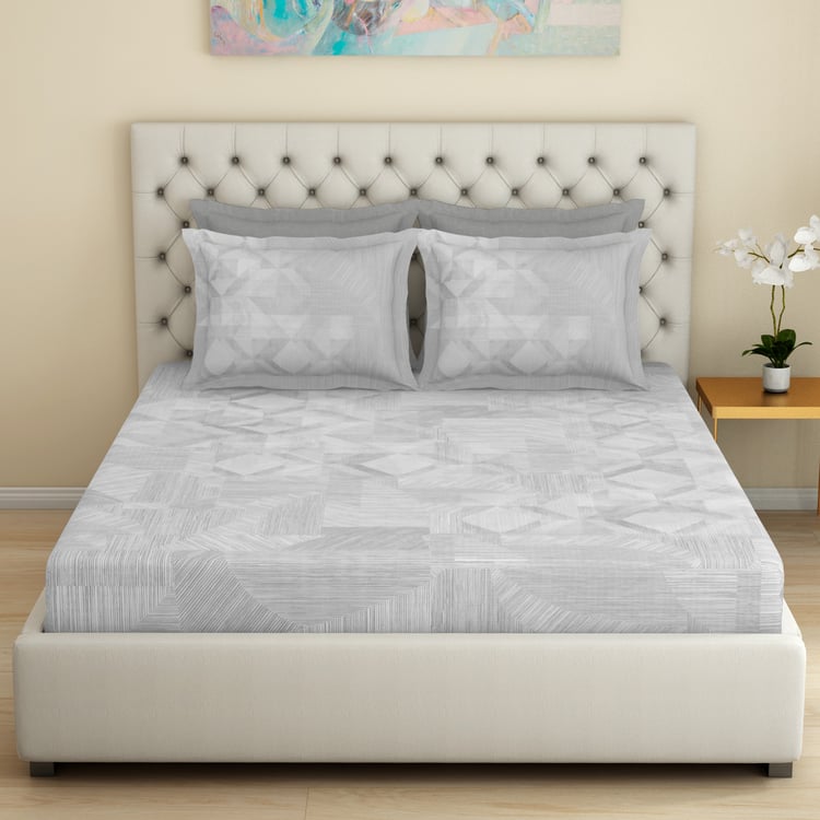 SPACES Essentials Premium Cotton 180TC Geometric Print 5Pcs Super King Bedsheet Set