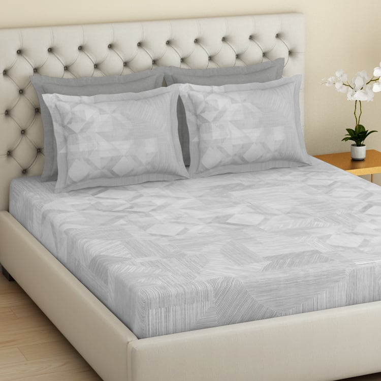 SPACES Essentials Premium Cotton 180TC Geometric Print 5Pcs Super King Bedsheet Set