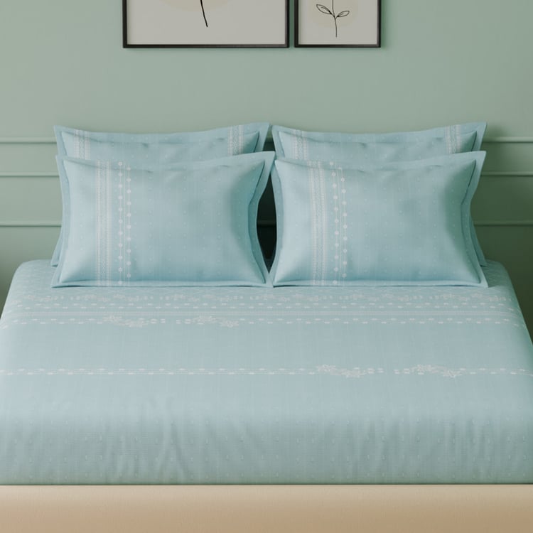 SPACES Luxury Cotton 350TC Printed 5Pcs Super King Bedsheet Set
