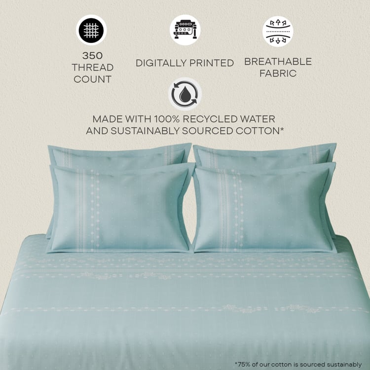 SPACES Luxury Cotton 350TC Printed 5Pcs Super King Bedsheet Set