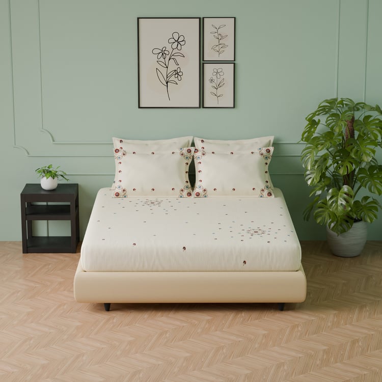 SPACES Luxury Cotton 350TC Printed 5Pcs Super King Bedsheet Set