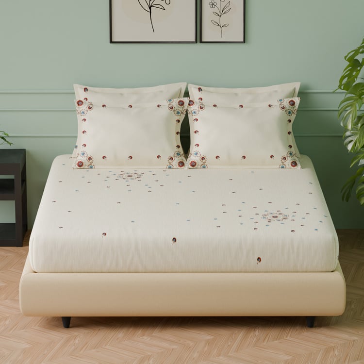 SPACES Luxury Cotton 350TC Printed 5Pcs Super King Bedsheet Set