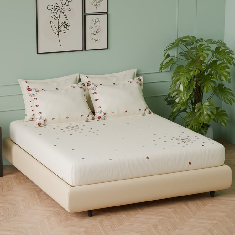SPACES Luxury Cotton 350TC Printed 5Pcs Super King Bedsheet Set