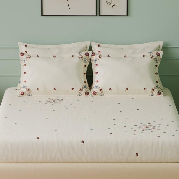 SPACES Luxury Cotton 350TC Printed 5Pcs Super King Bedsheet Set