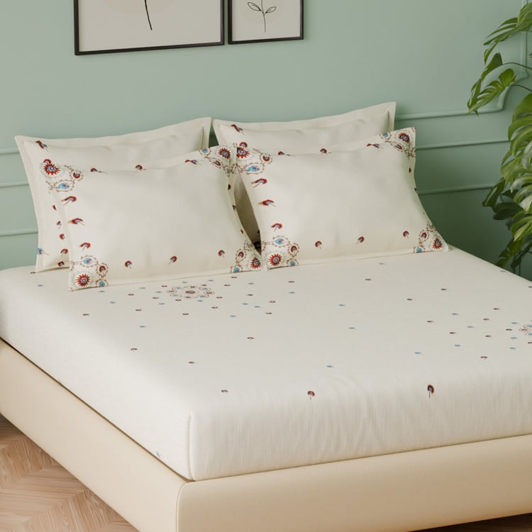 SPACES Luxury Cotton 350TC Printed 5Pcs Super King Bedsheet Set