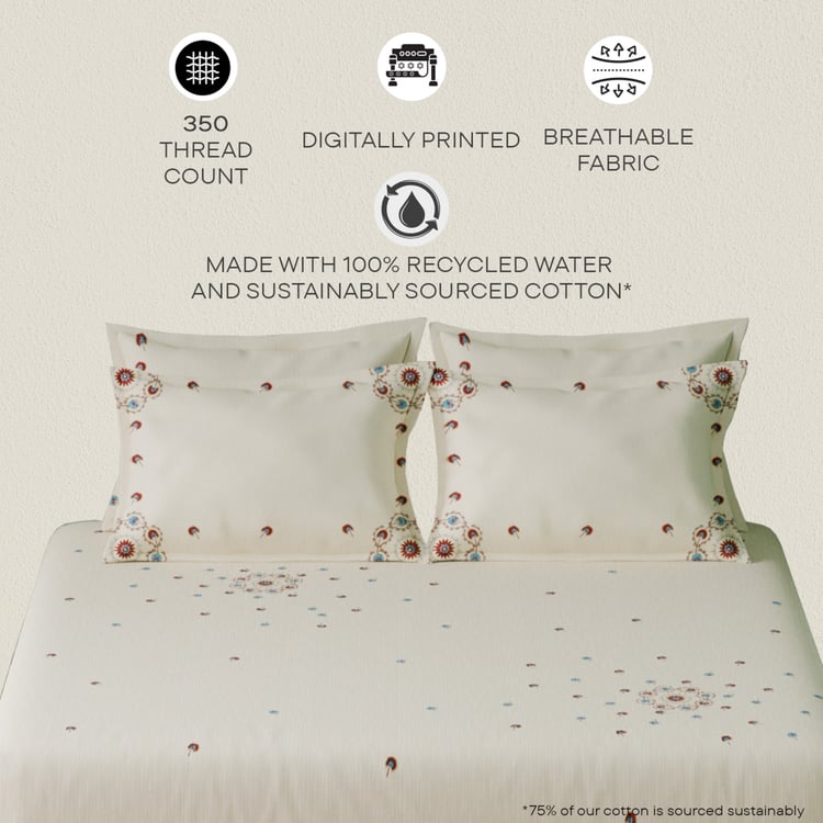 SPACES Luxury Cotton 350TC Printed 5Pcs Super King Bedsheet Set