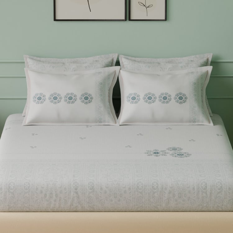 SPACES Luxury Cotton 350TC Printed 5Pcs Super King Bedsheet Set
