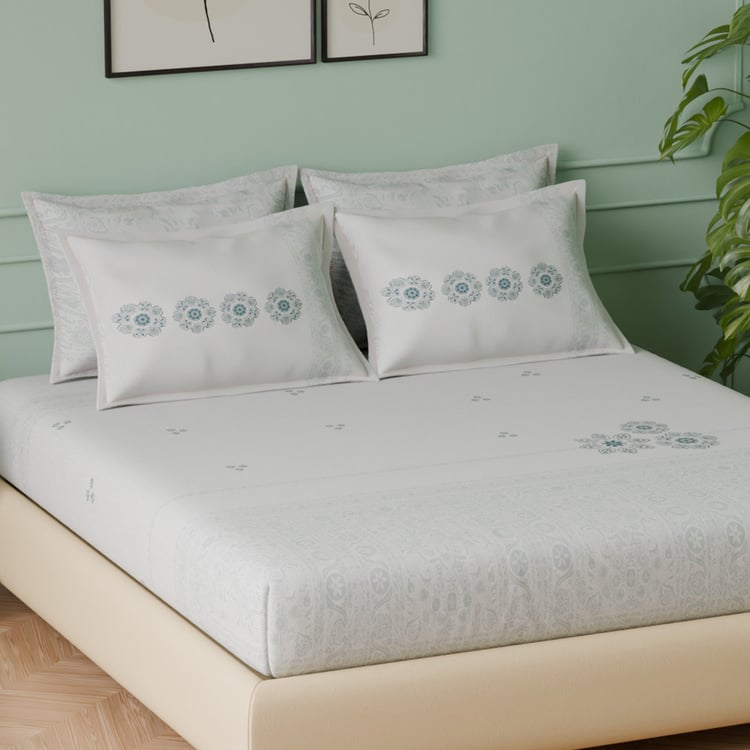 SPACES Luxury Cotton 350TC Printed 5Pcs Super King Bedsheet Set