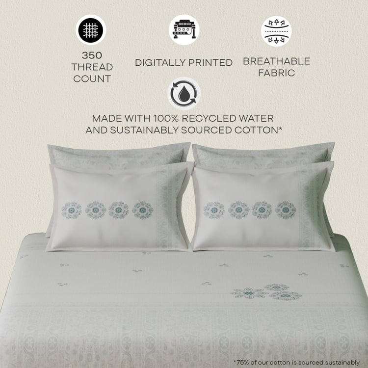 SPACES Luxury Cotton 350TC Printed 5Pcs Super King Bedsheet Set