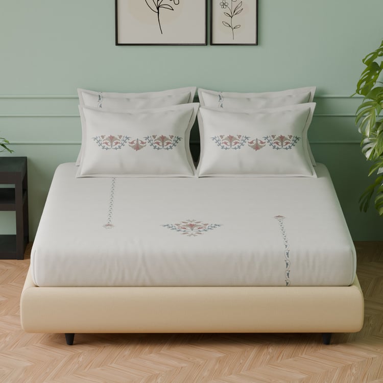 SPACES Luxury Cotton 350TC Printed 5Pcs Super King Bedsheet Set