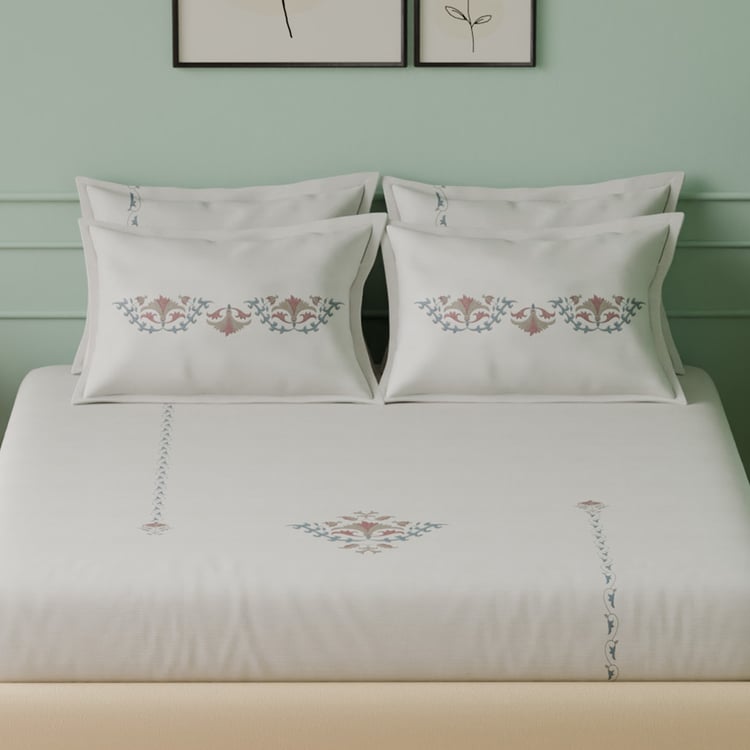 SPACES Luxury Cotton 350TC Printed 5Pcs Super King Bedsheet Set