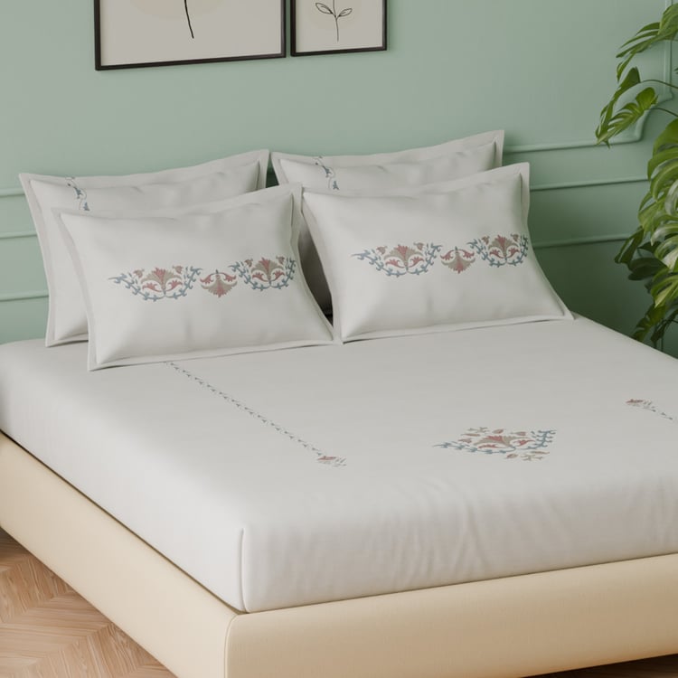 SPACES Luxury Cotton 350TC Printed 5Pcs Super King Bedsheet Set
