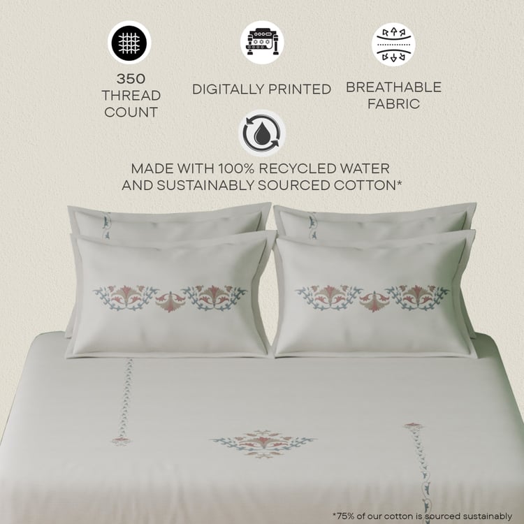 SPACES Luxury Cotton 350TC Printed 5Pcs Super King Bedsheet Set