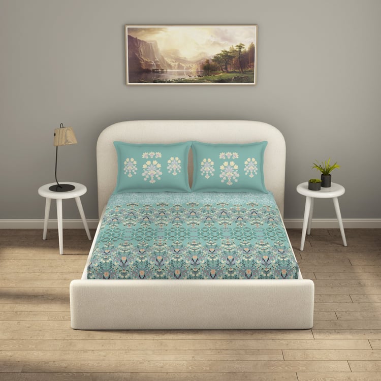 SPACES Essentials Cotton 144TC Printed 3Pcs Queen Fitted Bedsheet Set
