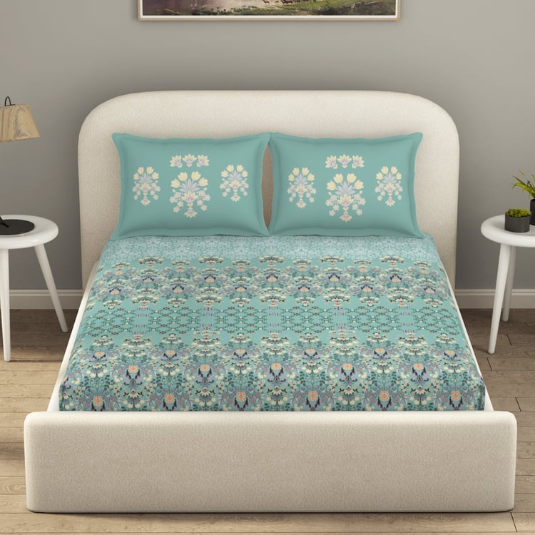 SPACES Essentials Cotton 144TC Printed 3Pcs Queen Fitted Bedsheet Set