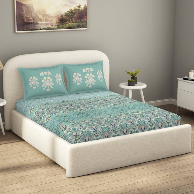 SPACES Essentials Cotton 144TC Printed 3Pcs Queen Fitted Bedsheet Set